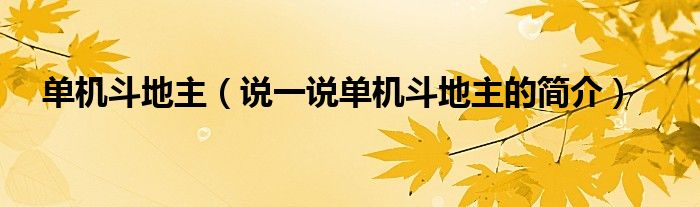 單機(jī)斗地主（說(shuō)一說(shuō)單機(jī)斗地主的簡(jiǎn)介）