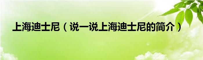上海迪士尼（說一說上海迪士尼的簡介）