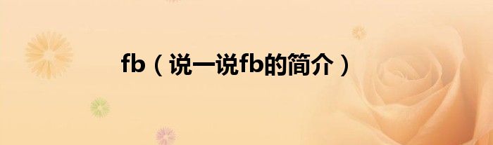fb（說(shuō)一說(shuō)fb的簡(jiǎn)介）