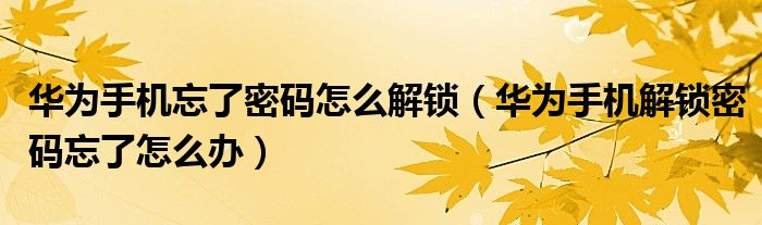 華為手機忘了密碼怎么解鎖（華為手機解鎖密碼忘了怎么辦）