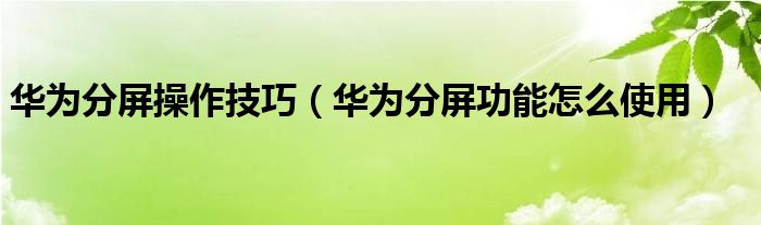 華為分屏操作技巧（華為分屏功能怎么使用）