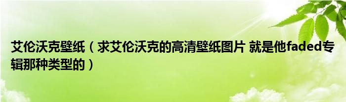 艾倫沃克壁紙（求艾倫沃克的高清壁紙圖片 就是他faded專輯那種類型的）
