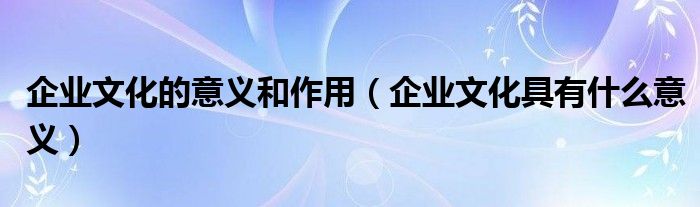 企業(yè)文化的意義和作用（企業(yè)文化具有什么意義）