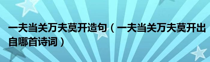 一夫當(dāng)關(guān)萬夫莫開造句（一夫當(dāng)關(guān)萬夫莫開出自哪首詩詞）