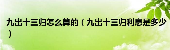 九出十三歸怎么算的（九出十三歸利息是多少）