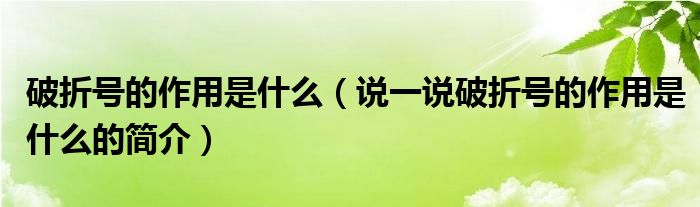 破折號的作用是什么（說一說破折號的作用是什么的簡介）
