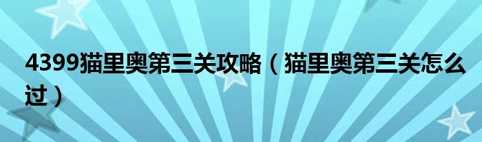 4399貓里奧第三關攻略（貓里奧第三關怎么過）