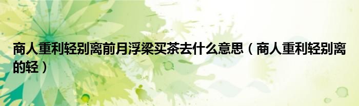 商人重利輕別離前月浮梁買茶去什么意思（商人重利輕別離的輕）