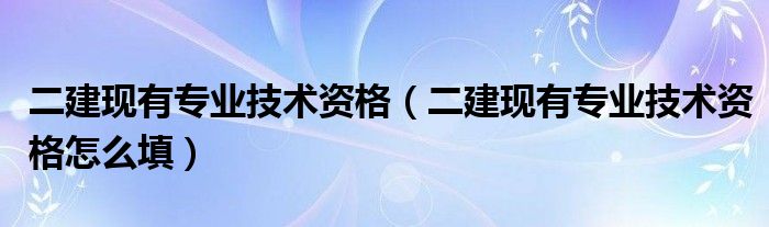 二建現(xiàn)有專業(yè)技術(shù)資格（二建現(xiàn)有專業(yè)技術(shù)資格怎么填）