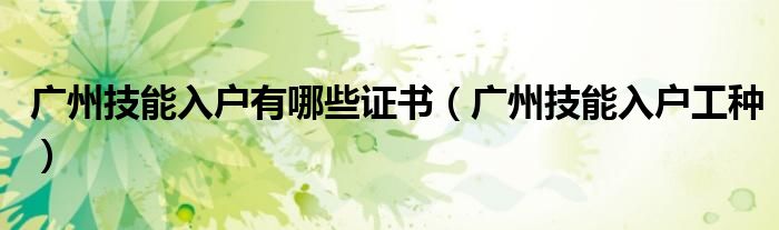 廣州技能入戶有哪些證書（廣州技能入戶工種）