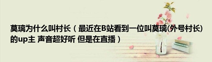 莫璃為什么叫村長（最近在B站看到一位叫莫璃(外號村長)的up主 聲音超好聽 但是在直播）