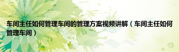 車間主任如何管理車間的管理方案視頻講解（車間主任如何管理車間）