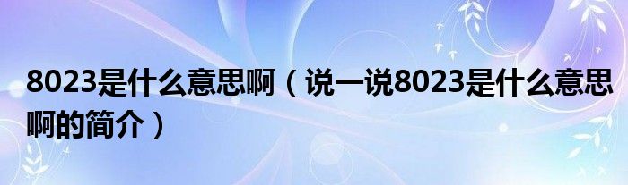 8023是什么意思啊（說一說8023是什么意思啊的簡(jiǎn)介）