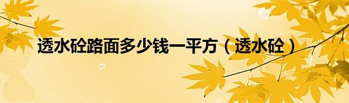 透水砼路面多少錢一平方（透水砼）