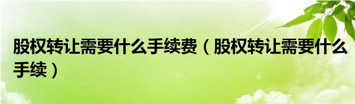 股權轉讓需要什么手續(xù)費（股權轉讓需要什么手續(xù)）