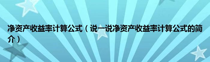 凈資產(chǎn)收益率計算公式（說一說凈資產(chǎn)收益率計算公式的簡介）