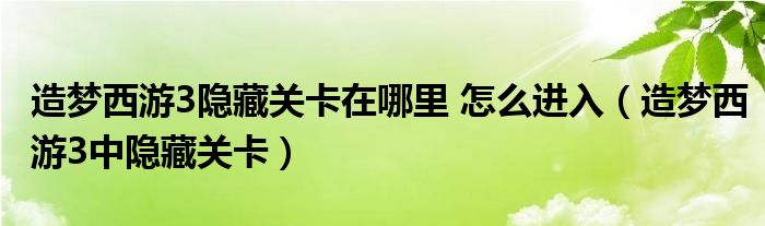 造夢西游3隱藏關(guān)卡在哪里 怎么進入（造夢西游3中隱藏關(guān)卡）