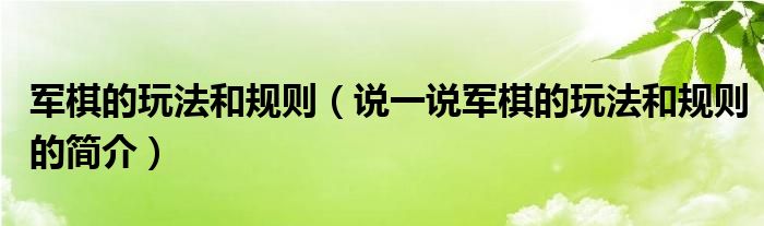 軍棋的玩法和規(guī)則（說(shuō)一說(shuō)軍棋的玩法和規(guī)則的簡(jiǎn)介）