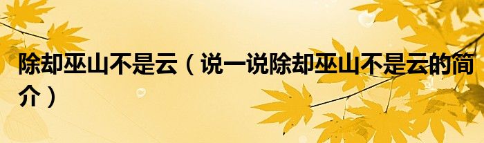 除卻巫山不是云（說一說除卻巫山不是云的簡介）