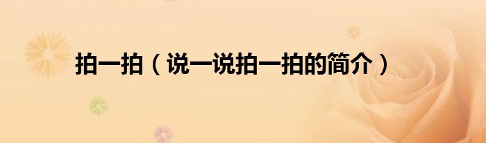 拍一拍（說(shuō)一說(shuō)拍一拍的簡(jiǎn)介）