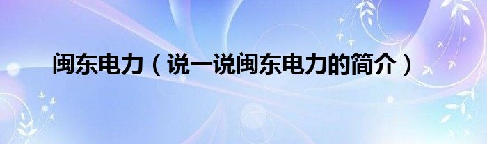 閩東電力（說一說閩東電力的簡介）