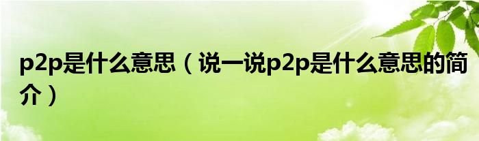 p2p是什么意思（說一說p2p是什么意思的簡介）