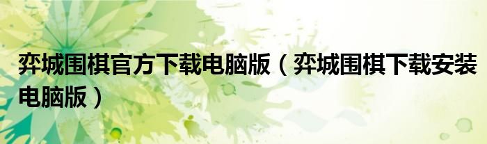 弈城圍棋官方下載電腦版（弈城圍棋下載安裝電腦版）
