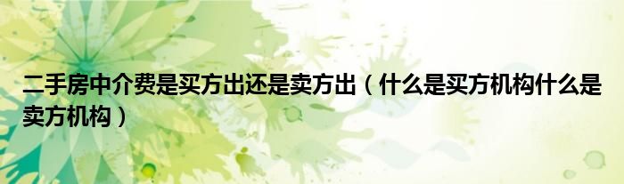 二手房中介費(fèi)是買方出還是賣方出（什么是買方機(jī)構(gòu)什么是賣方機(jī)構(gòu)）