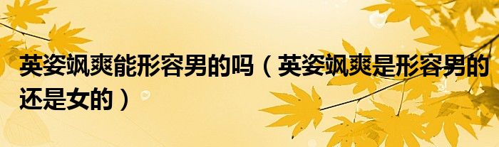 英姿颯爽能形容男的嗎（英姿颯爽是形容男的還是女的）