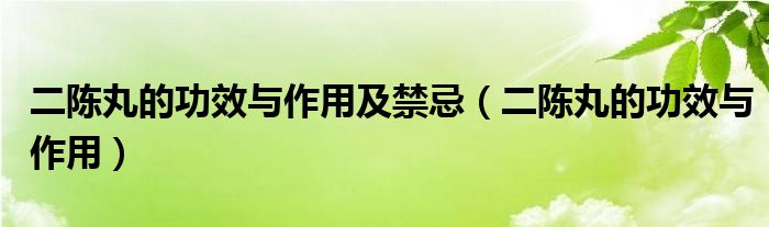 二陳丸的功效與作用及禁忌（二陳丸的功效與作用）