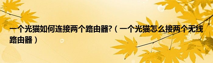 一個光貓如何連接兩個路由器?（一個光貓怎么接兩個無線路由器）