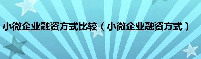 小微企業(yè)融資方式比較（小微企業(yè)融資方式）