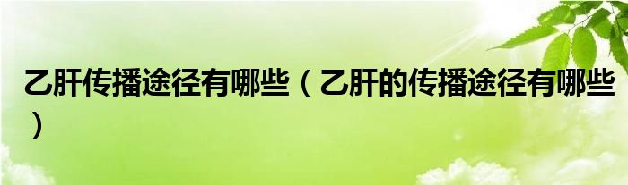 乙肝傳播途徑有哪些（乙肝的傳播途徑有哪些）
