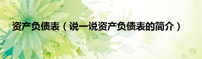 資產(chǎn)負(fù)債表（說一說資產(chǎn)負(fù)債表的簡介）
