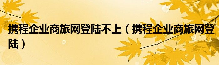 攜程企業(yè)商旅網(wǎng)登陸不上（攜程企業(yè)商旅網(wǎng)登陸）