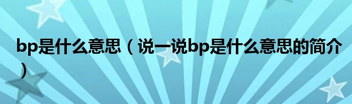 bp是什么意思（說一說bp是什么意思的簡介）