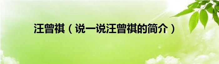 汪曾祺（說一說汪曾祺的簡介）