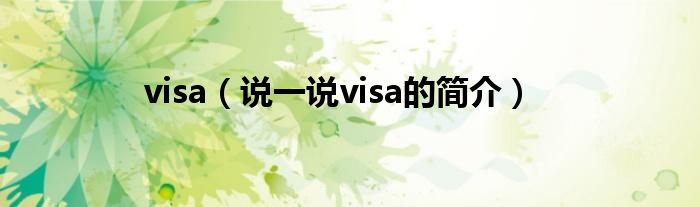 visa（說一說visa的簡介）