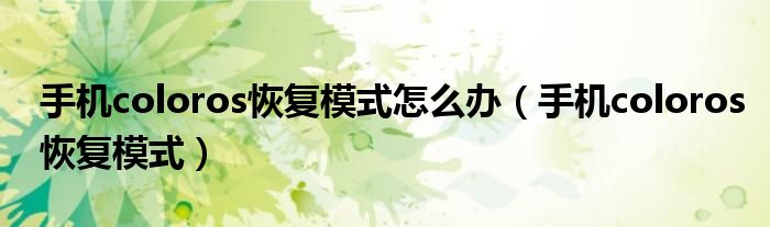 手機(jī)coloros恢復(fù)模式怎么辦（手機(jī)coloros恢復(fù)模式）