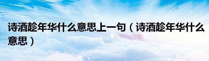 詩酒趁年華什么意思上一句（詩酒趁年華什么意思）