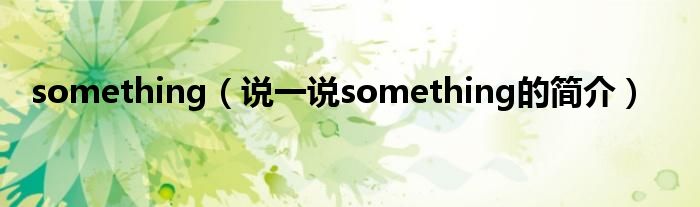 something（說一說something的簡介）