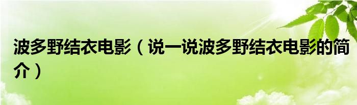 波多野結(jié)衣電影（說一說波多野結(jié)衣電影的簡介）