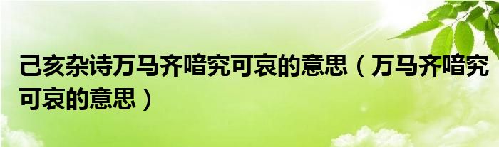 己亥雜詩(shī)萬(wàn)馬齊喑究可哀的意思（萬(wàn)馬齊喑究可哀的意思）
