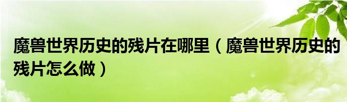 魔獸世界歷史的殘片在哪里（魔獸世界歷史的殘片怎么做）