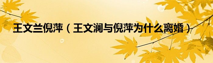 王文蘭倪萍（王文瀾與倪萍為什么離婚）