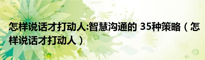 怎樣說話才打動人:智慧溝通的 35種策略（怎樣說話才打動人）