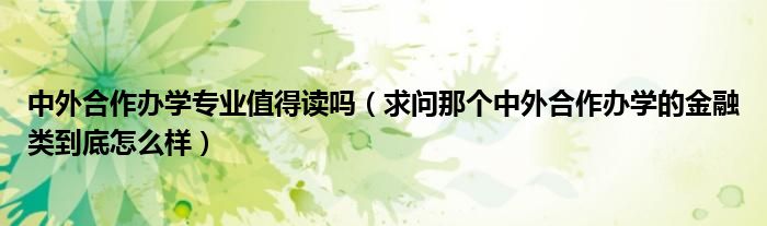 中外合作辦學專業(yè)值得讀嗎（求問那個中外合作辦學的金融類到底怎么樣）