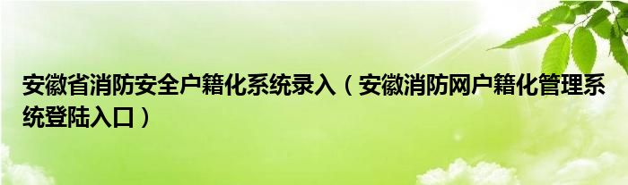 安徽省消防安全戶籍化系統(tǒng)錄入（安徽消防網(wǎng)戶籍化管理系統(tǒng)登陸入口）