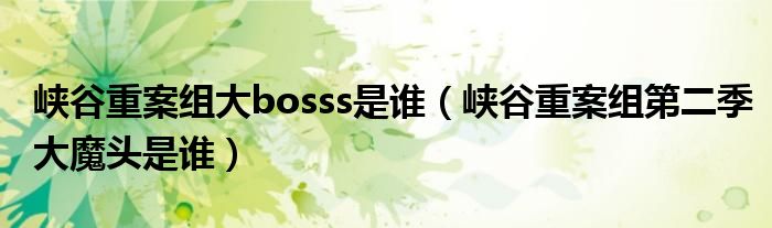 峽谷重案組大bosss是誰(shuí)（峽谷重案組第二季大魔頭是誰(shuí)）