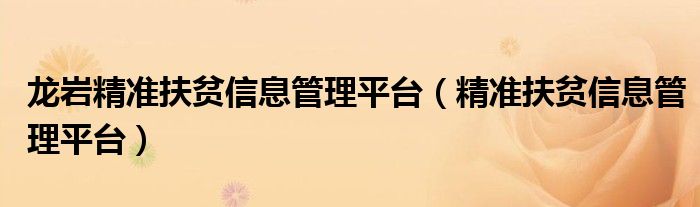 龍巖精準扶貧信息管理平臺（精準扶貧信息管理平臺）
